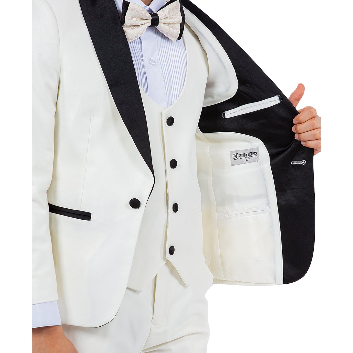 Ivory/Black Shawl Lapel 5 Piece Slim Fit Stacy Adams Boy's Tuxedo