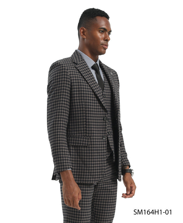 Grey Houndstooth 3 Piece Notch Lapel Stacy Adams Men's Hybrid Suit