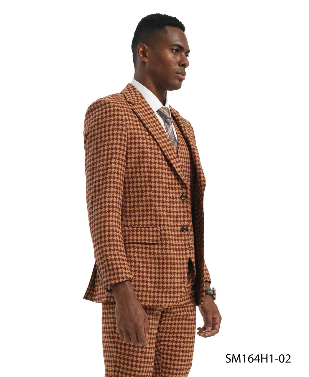 Orange Houndstooth 3 Piece Notch Lapel Stacy Adams Men's Hybrid