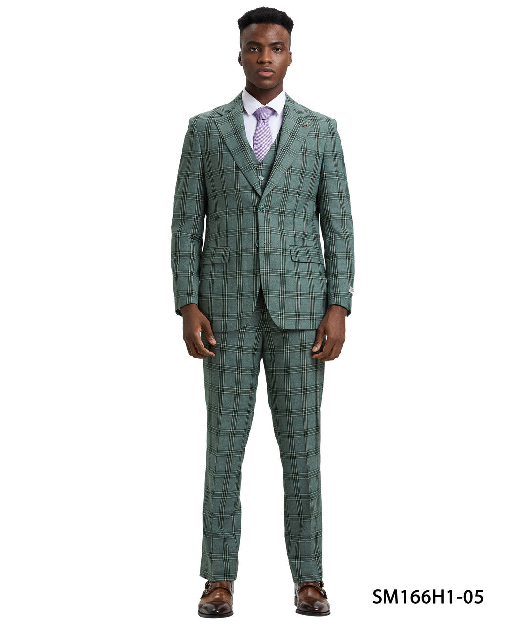 Green Plaid 3 Piece Notch Lapel Stacy Adams Men's Hybrid Suit