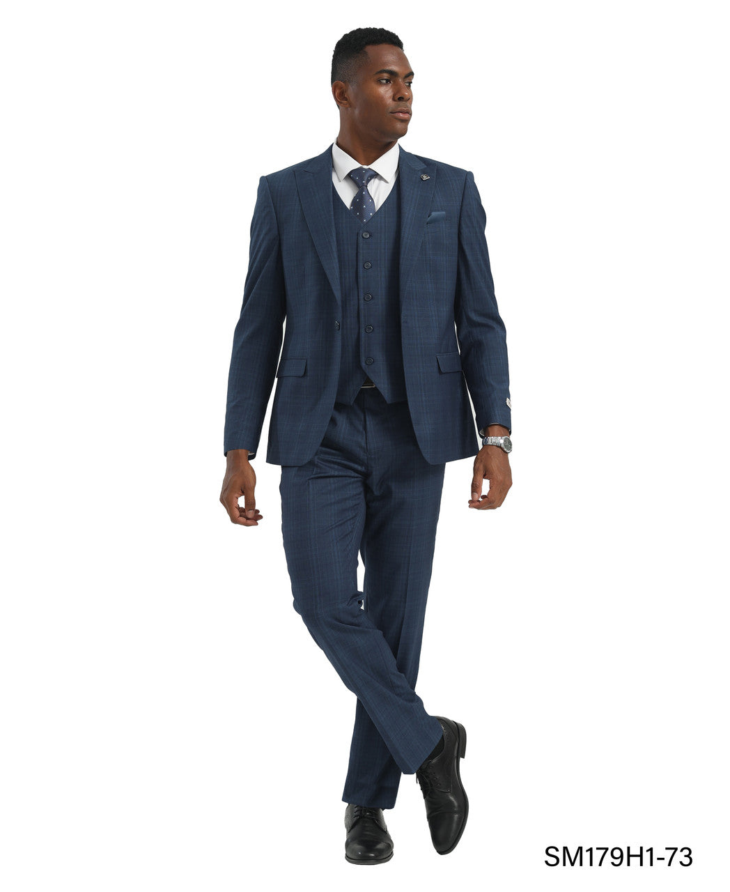 Blue Glen Plaid 3 Piece Peak Lapel Stacy Adams Men's Hybrid Suit