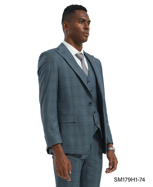 Green Glen Plaid 3 Piece Peak Lapel Stacy Adams Men's Hybrid Suit