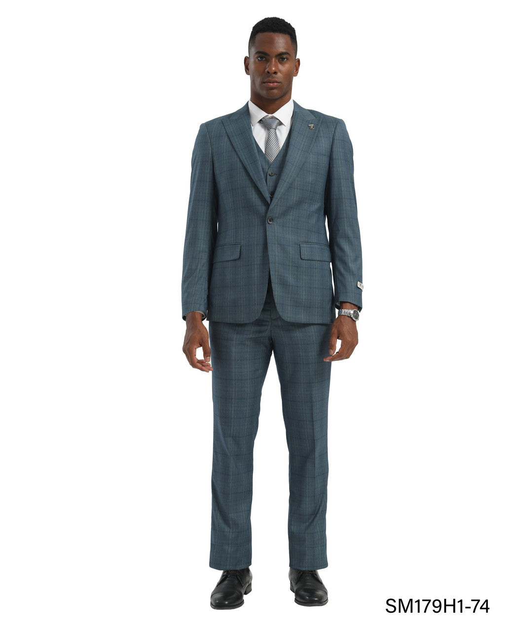 Green Glen Plaid 3 Piece Peak Lapel Stacy Adams Men's Hybrid Suit