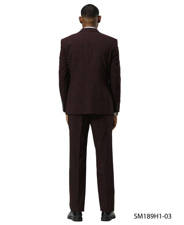 Burgundy Tattersall Plaid 3 Piece Notch Lapel Stacy Adams Men's Suit