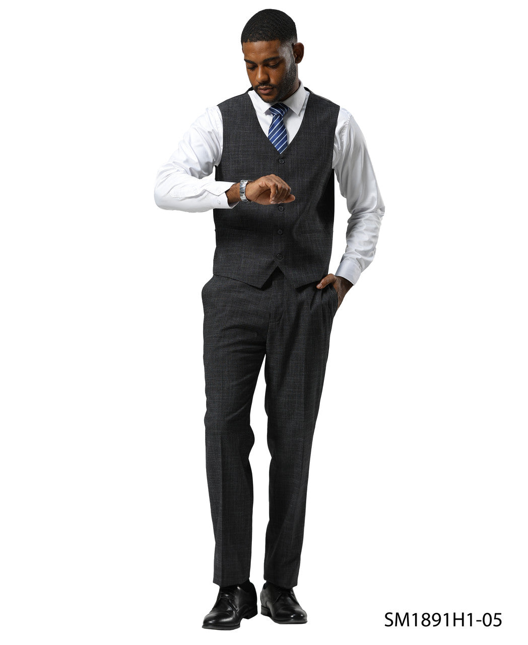 Charcoal Tattersall Plaid 3 Piece Notch Lapel Stacy Adams Men's Suit