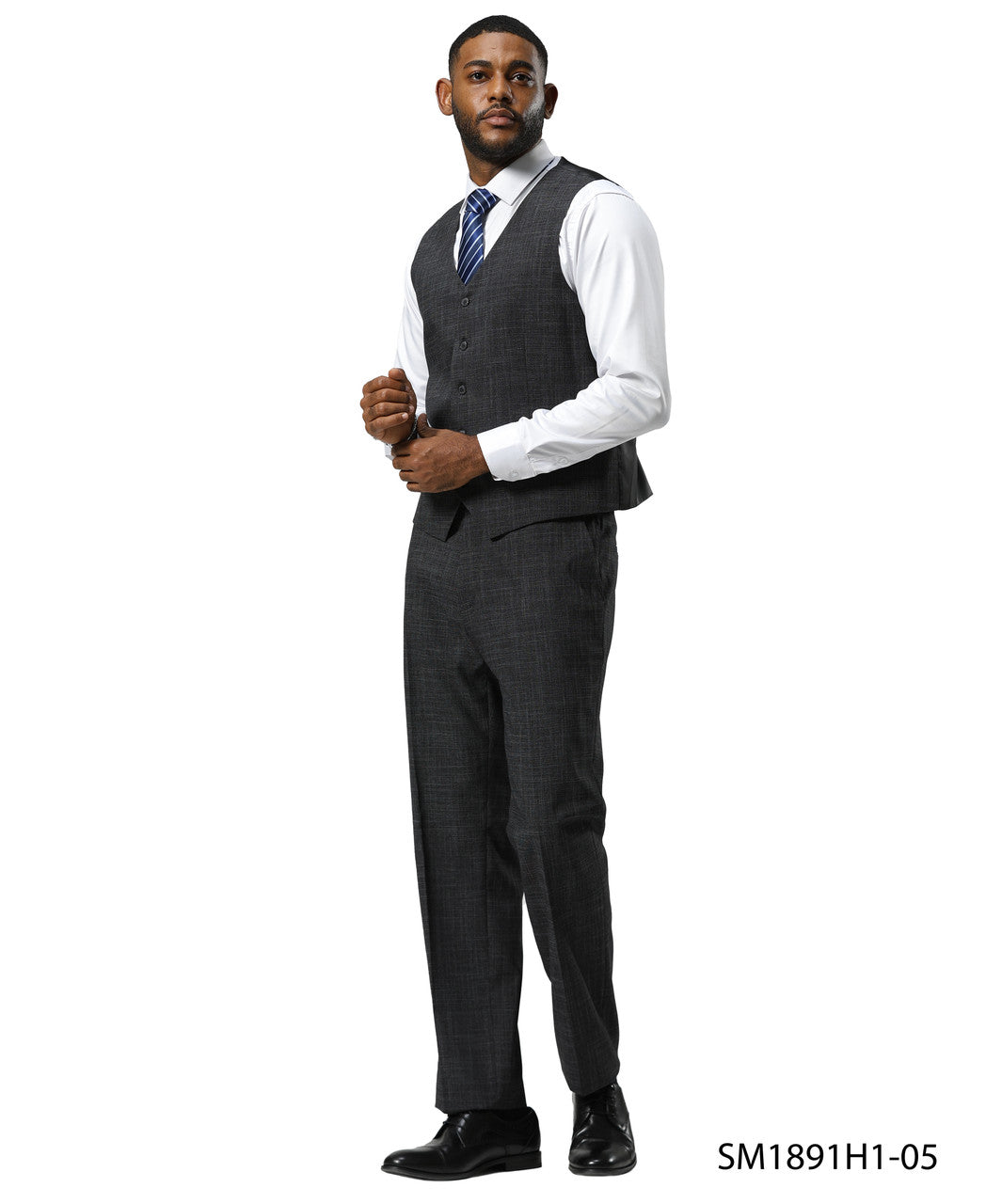Charcoal Tattersall Plaid 3 Piece Notch Lapel Stacy Adams Men's Suit
