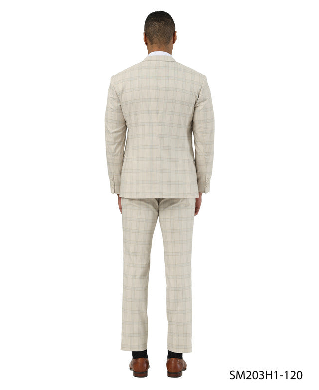 Beige Plaid Notch Lapel 3 Piece Stacy Adams Men' Suit