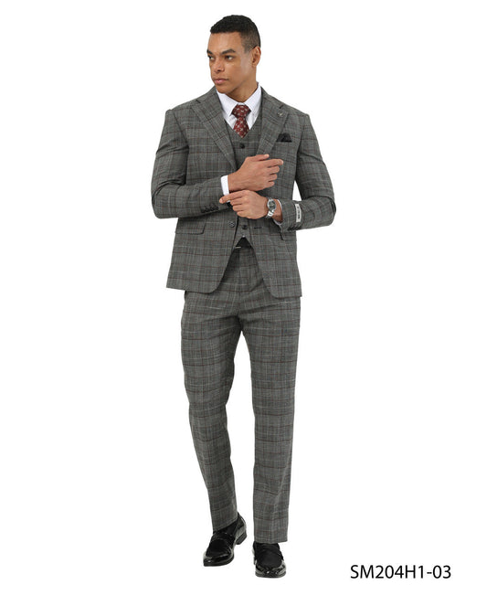 Black Glen Plaid Notch Lapel 3 Piece Stacy Adams Men' Suit