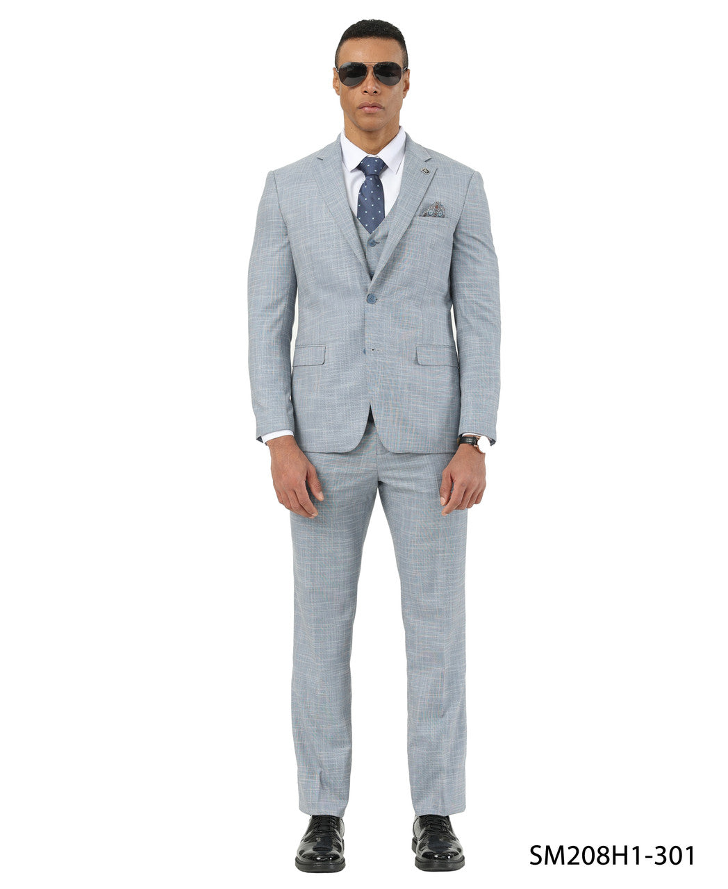 Light Blue Crosshatch Pattern Notch Lapel 3 Piece Stacy Adams Men' Suit