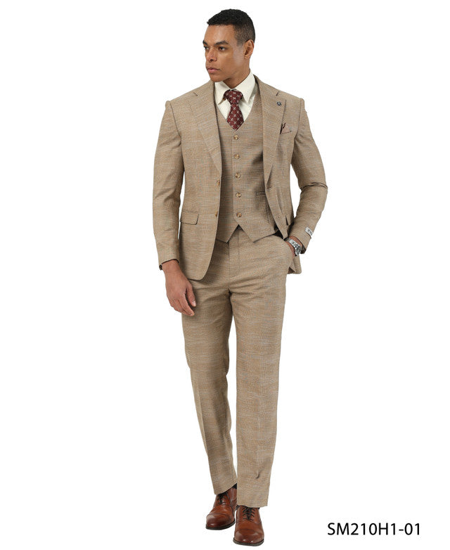 Brown Glen Plaid Notch Lapel 3 Piece Stacy Adams Men' Suit