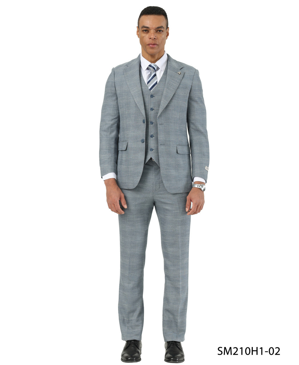 Blue Glen Plaid Notch Lapel 3 Piece Stacy Adams Men' Suit