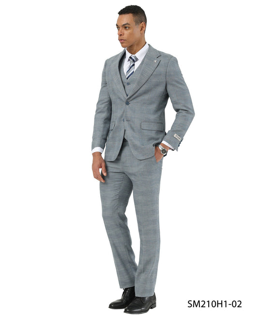 Blue Glen Plaid Notch Lapel 3 Piece Stacy Adams Men' Suit