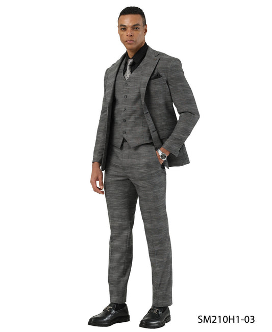Charcoal Glen Plaid Notch Lapel 3 Piece Stacy Adams Men' Suit