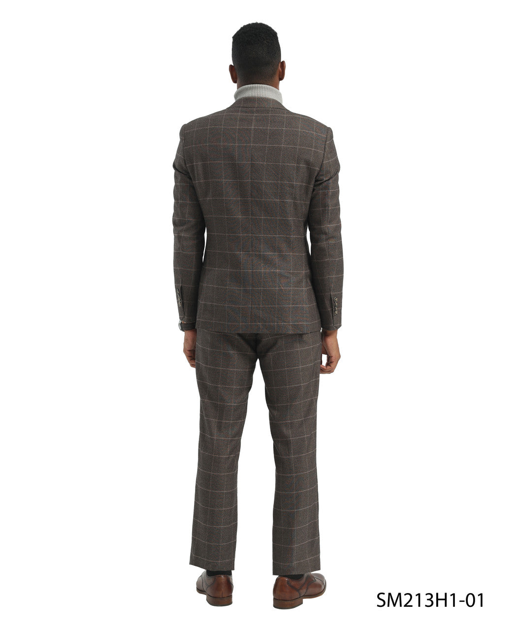 Brown Double Breasted Windowpane 2 Piece Peak Lapel Stacy Adams Men's Hybrid Suit