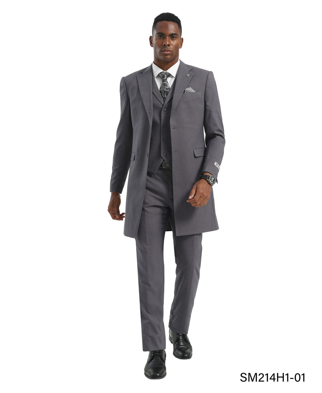 Grey Overcoat 3 Piece Peak Lapel Stacy Adams Men's Hybrid Suit