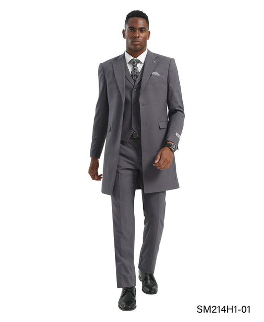 Grey Overcoat 3 Piece Peak Lapel Stacy Adams Men's Hybrid Suit