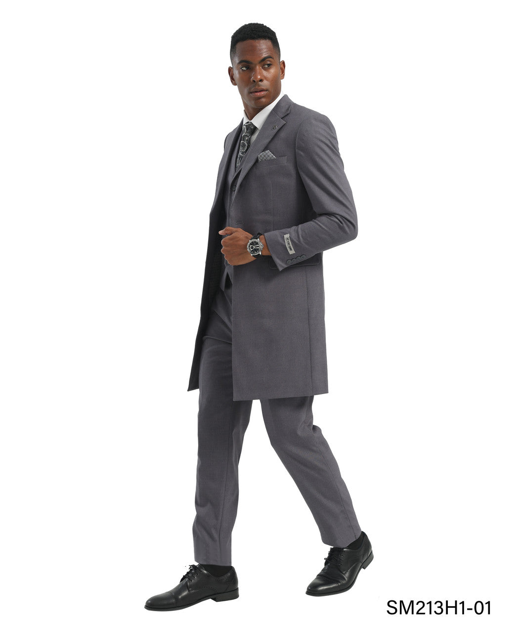 Grey Overcoat 3 Piece Peak Lapel Stacy Adams Men's Hybrid Suit
