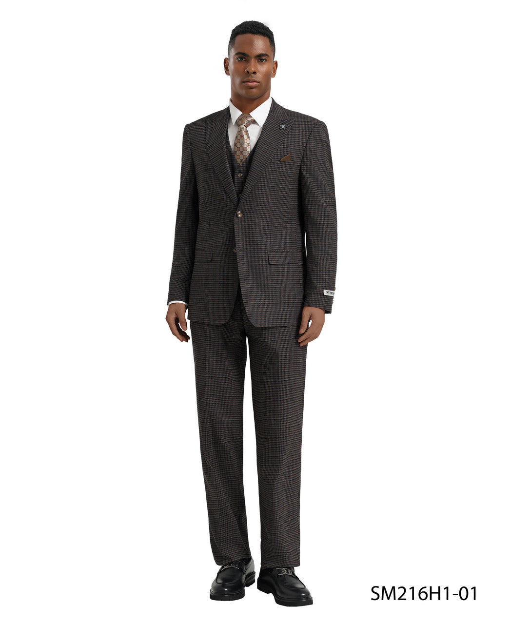 Black Plaid 3 Piece Peak Lapel Stacy Adams Men's Hybrid Suit