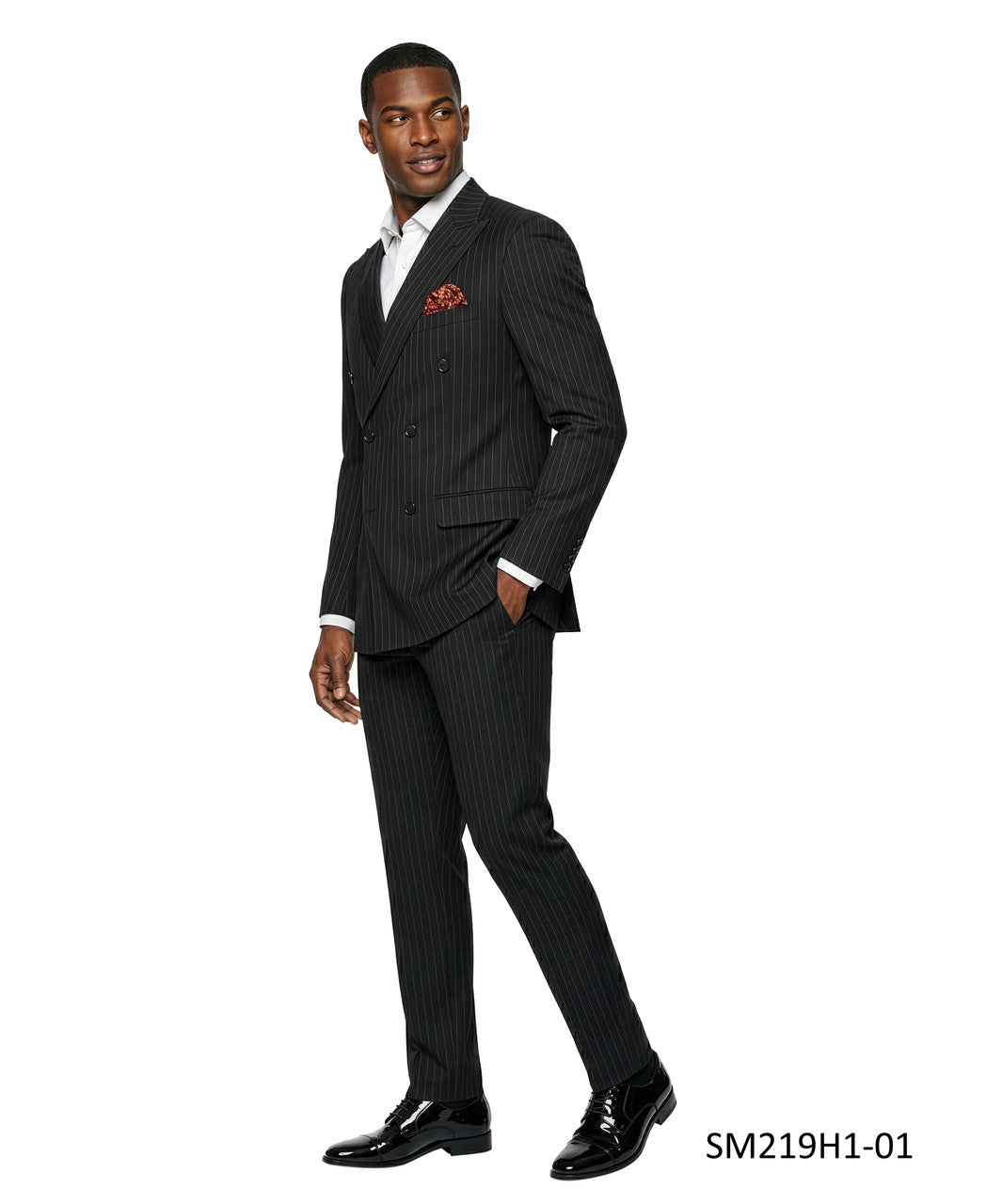 Black Double Breatsed Pinstripe Peak Lapel 2 Piece Stacy Adams Men's Suit