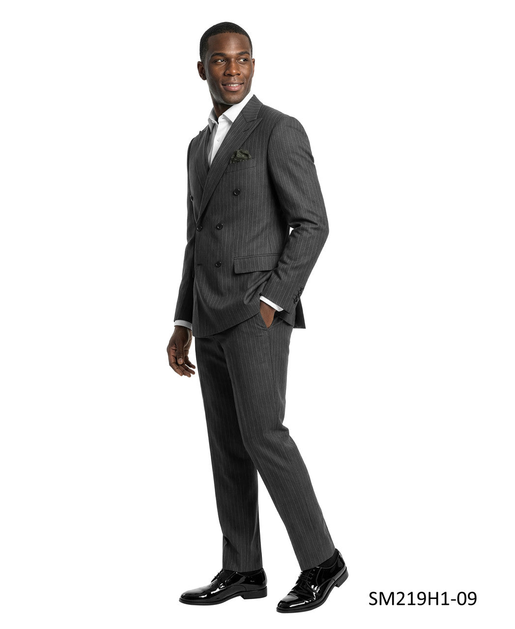 Charcoal Double Breatsed Pinstripe Peak Lapel 2 Piece Stacy Adams Men's Suit