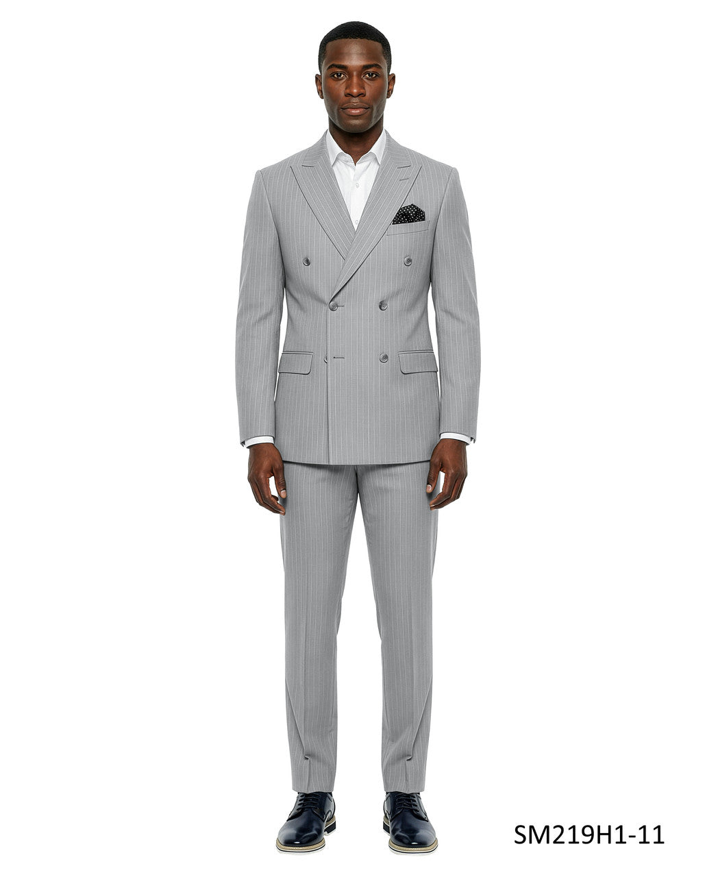 Light Grey Double Breatsed Pinstripe Peak Lapel 2 Piece Stacy Adams Men's Suit