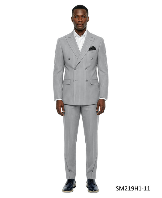 Light Grey Double Breatsed Pinstripe Peak Lapel 2 Piece Stacy Adams Men's Suit