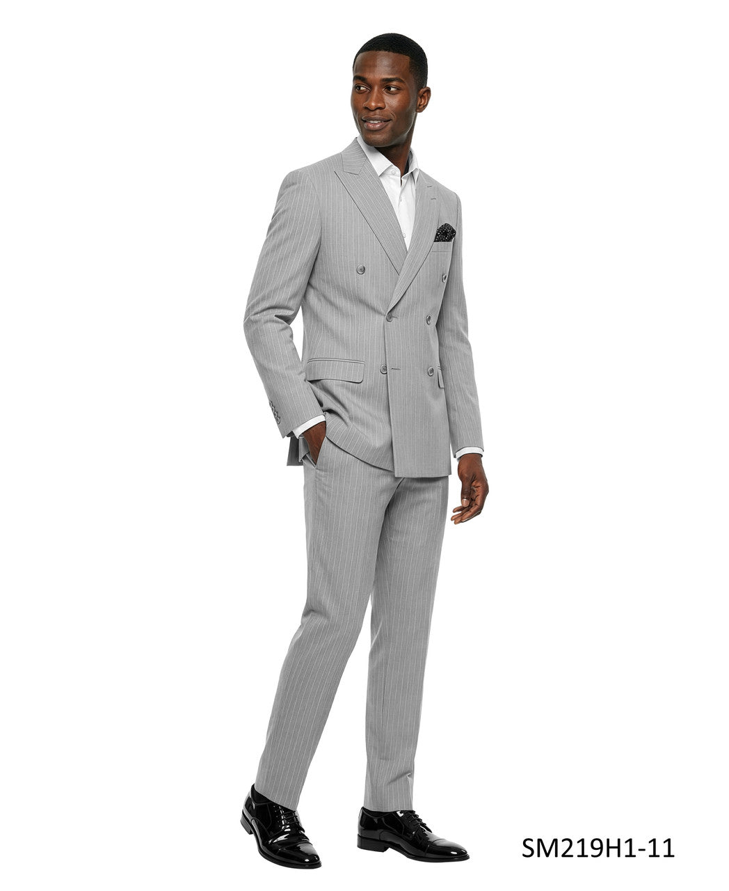 Light Grey Double Breatsed Pinstripe Peak Lapel 2 Piece Stacy Adams Men's Suit