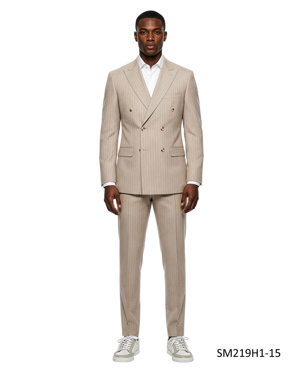 Tan Double Breatsed Pinstripe Peak Lapel 2 Piece Stacy Adams Men's Suit