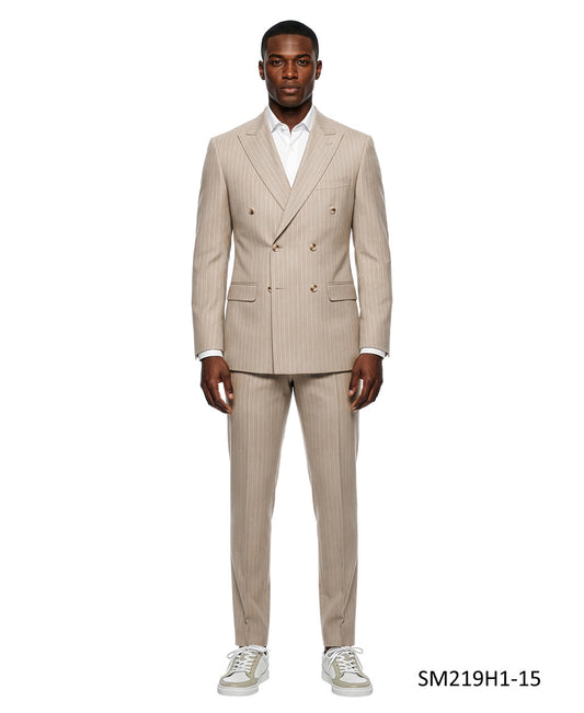 Tan Double Breatsed Pinstripe Peak Lapel 2 Piece Stacy Adams Men's Suit