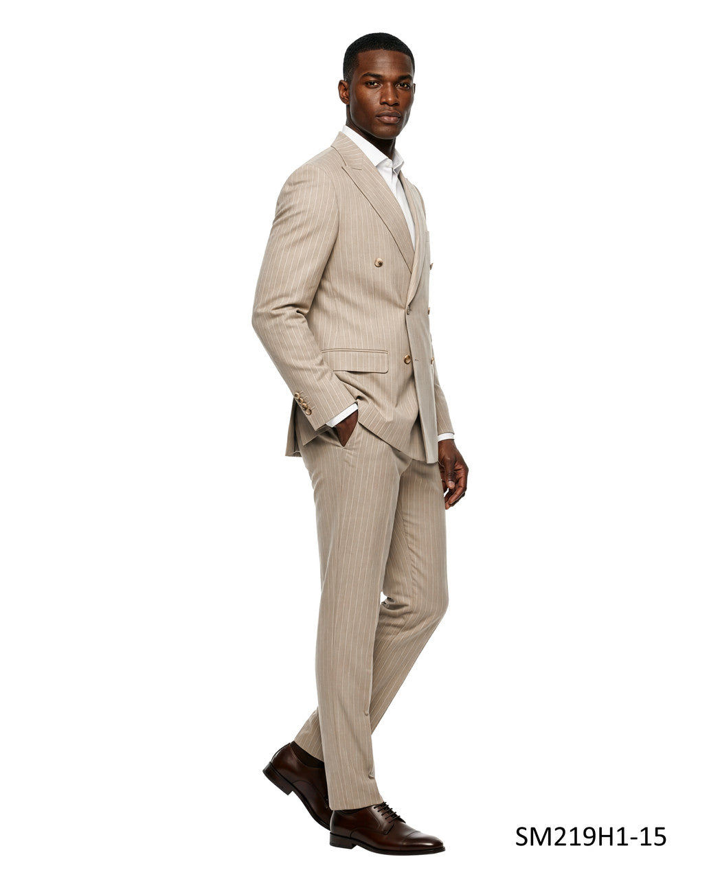 Tan Double Breatsed Pinstripe Peak Lapel 2 Piece Stacy Adams Men's Suit