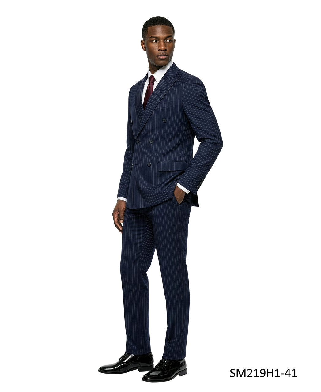 Navy Double Breatsed Pinstripe Peak Lapel 2 Piece Stacy Adams Men's Suit