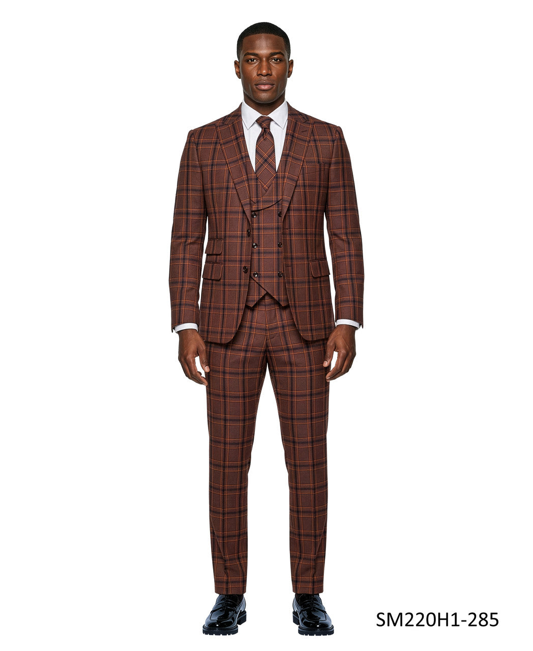 Rust Plaid Wide Peak Lapel 3 Piece Stacy Adams Men's Suit