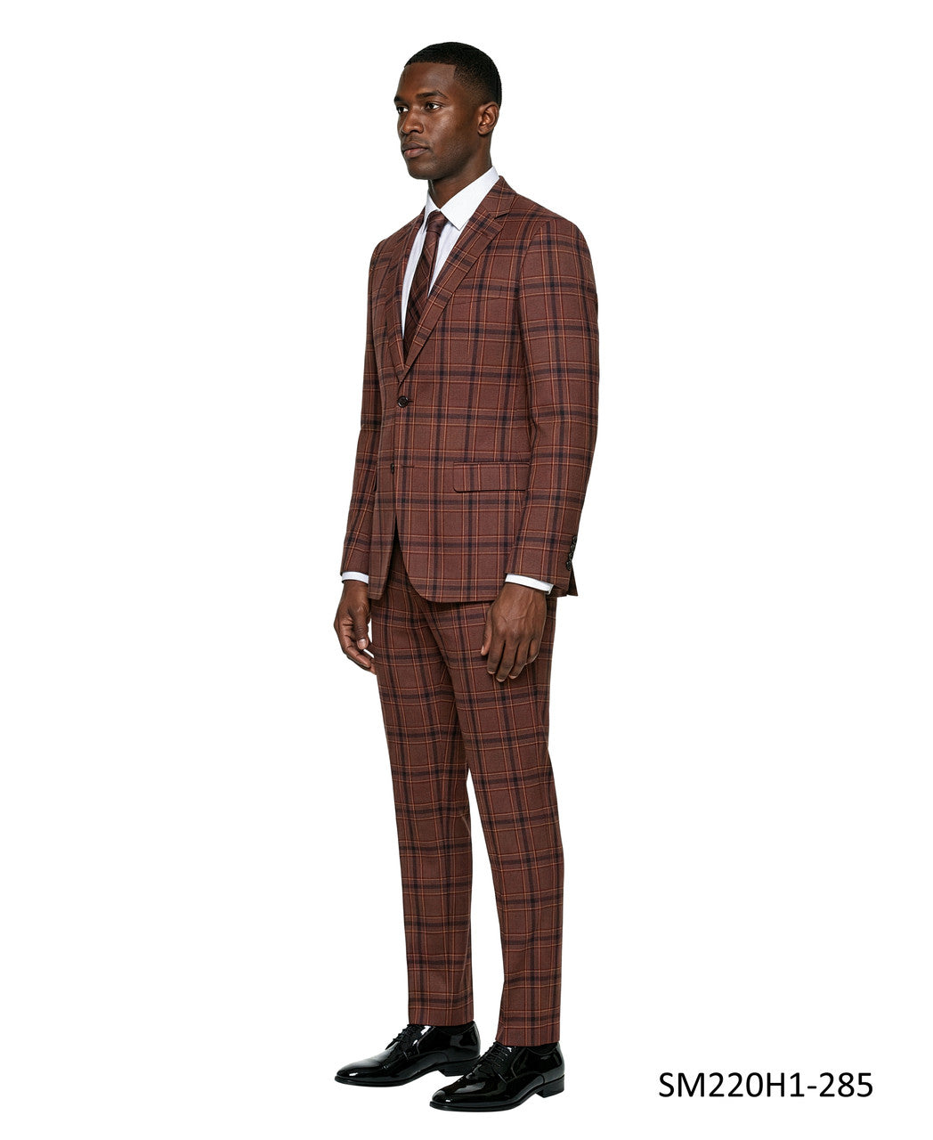 Rust Plaid Wide Peak Lapel 3 Piece Stacy Adams Men's Suit