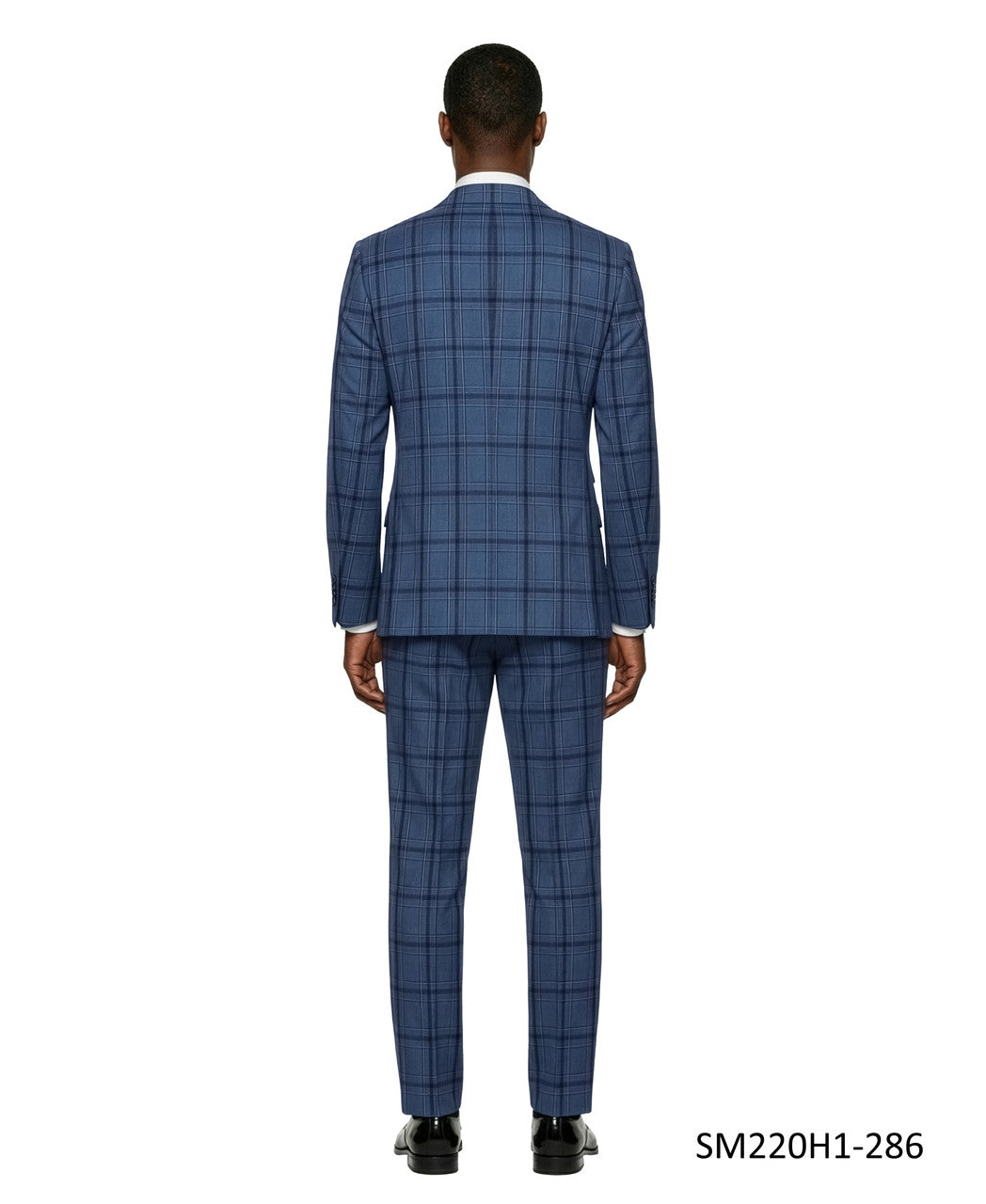 Indigo Plaid Wide Peak Lapel 3 Piece Stacy Adams Men's Suit