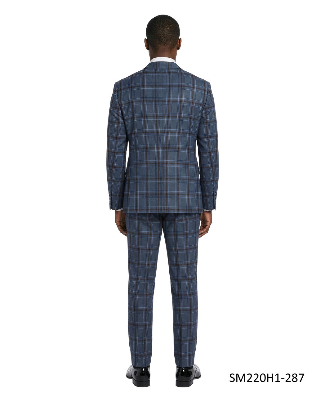 Steel Navy Plaid Wide Peak Lapel 3 Piece Stacy Adams Men's Suit