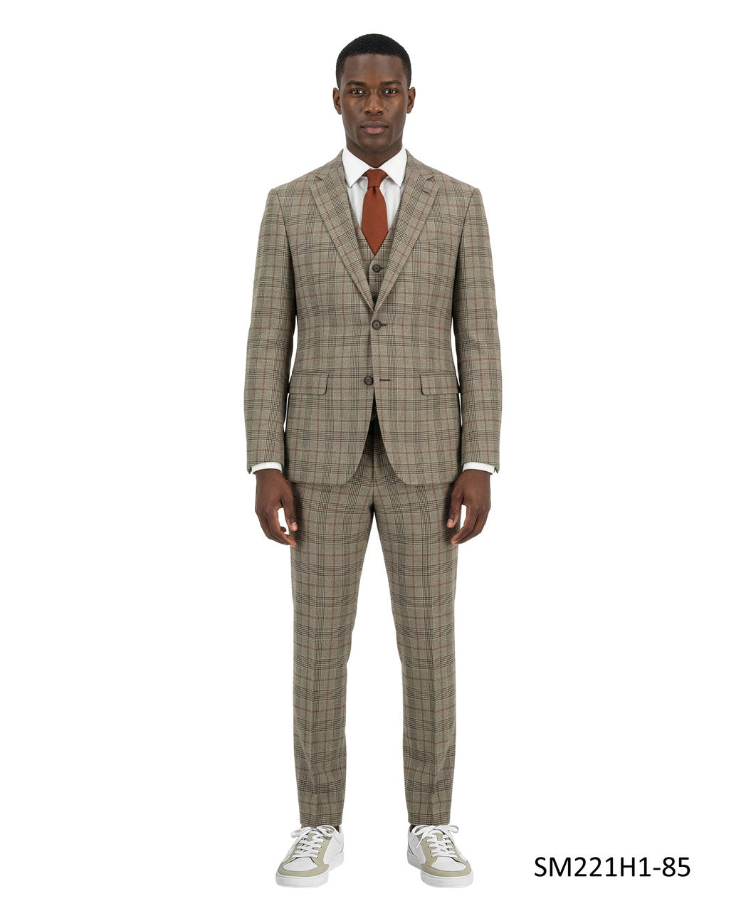 Taupe Windowpane Plaid Notch Lapel 3 Piece Stacy Adams Men's Suit