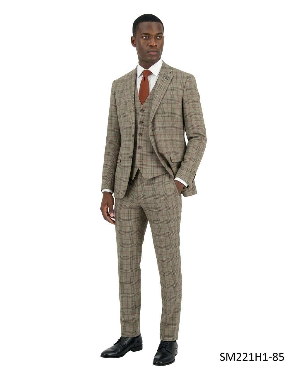 Taupe Windowpane Plaid Notch Lapel 3 Piece Stacy Adams Men's Suit