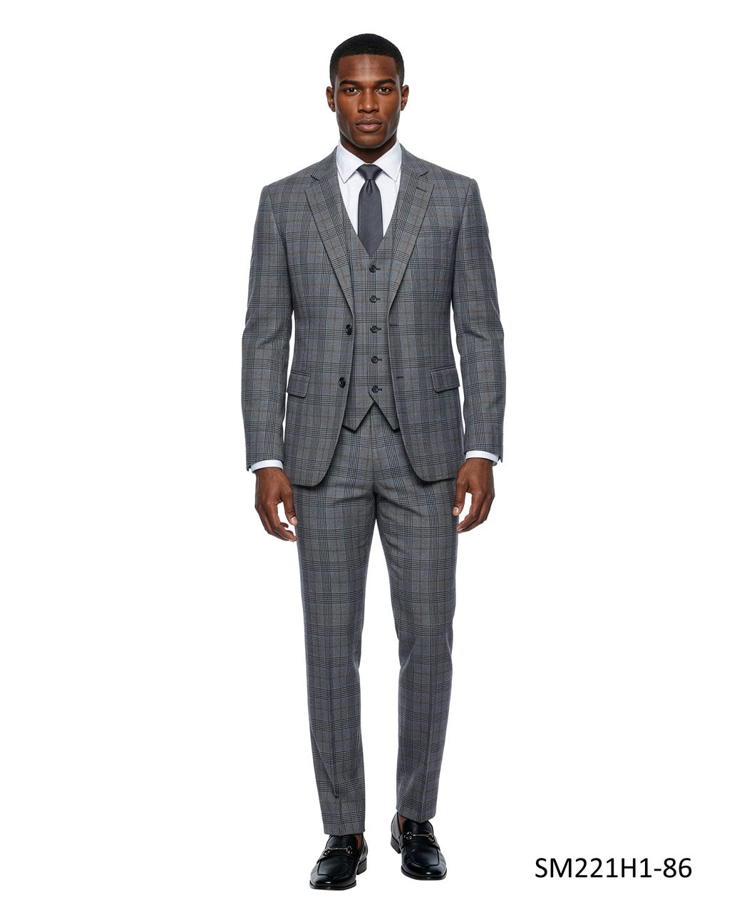 Grey Windowpane Plaid Notch Lapel 3 Piece Stacy Adams Men's Suit