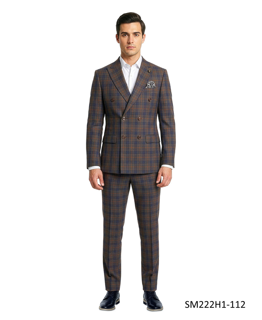 Brown Double Breatsed Plaid Peak Lapel 2 Piece Stacy Adams Men's Suit
