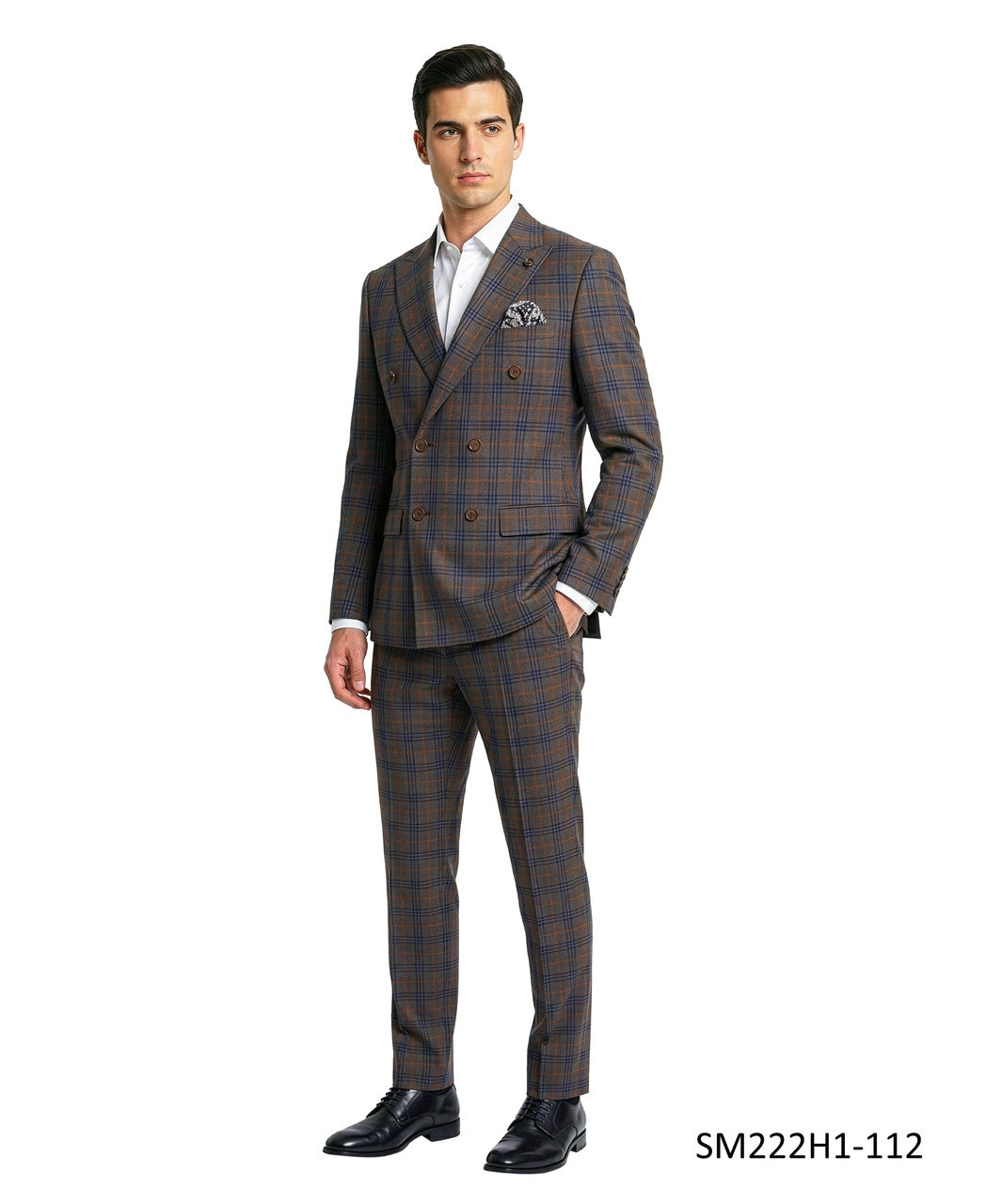 Brown Double Breatsed Plaid Peak Lapel 2 Piece Stacy Adams Men's Suit