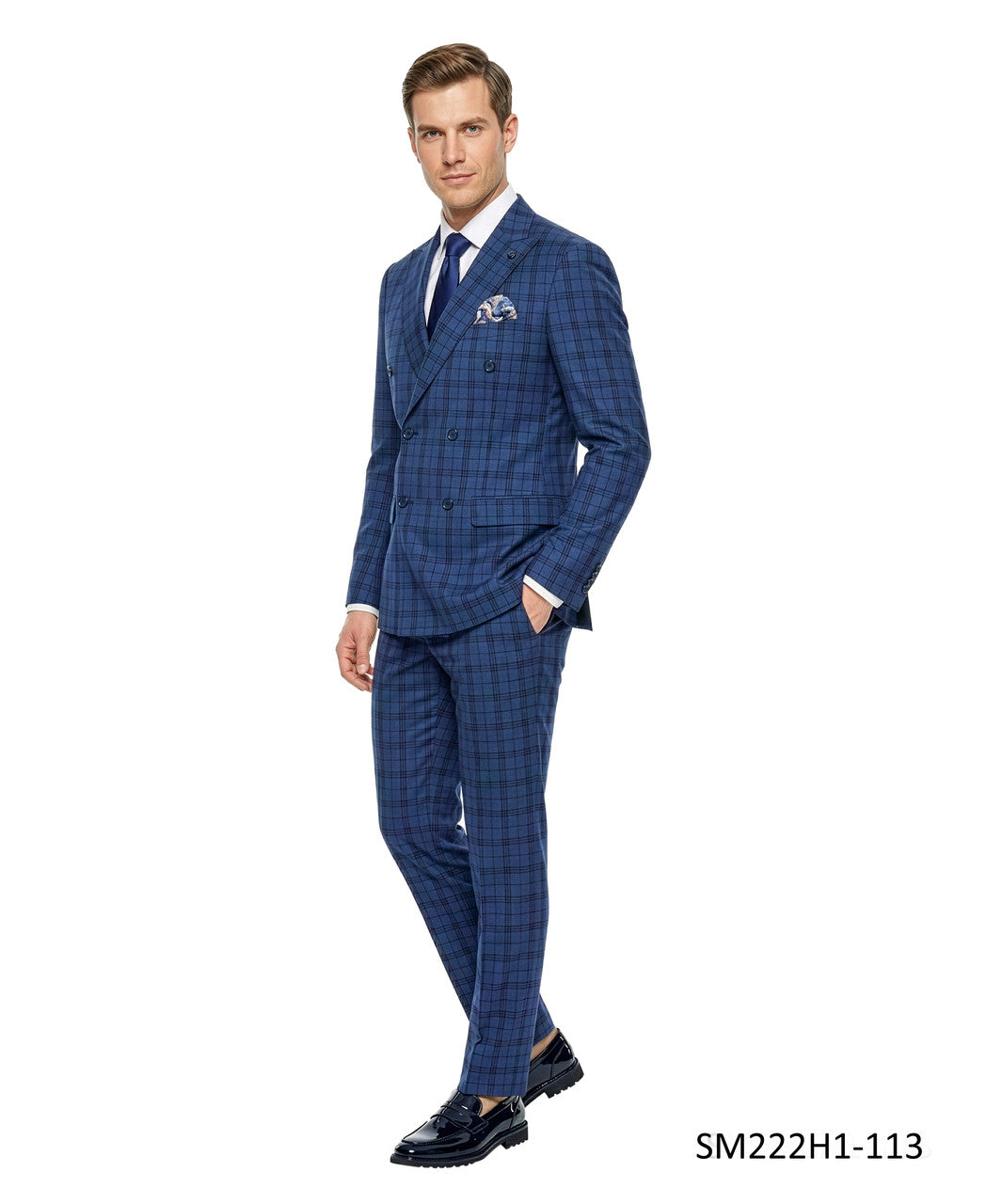 Blue Double Breatsed Plaid Peak Lapel 2 Piece Stacy Adams Men's Suit