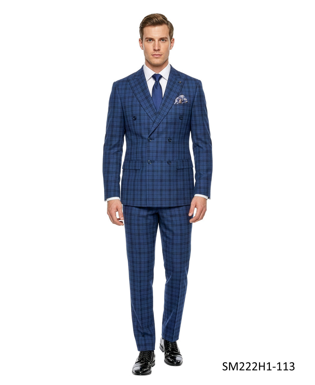 Blue Double Breatsed Plaid Peak Lapel 2 Piece Stacy Adams Men's Suit