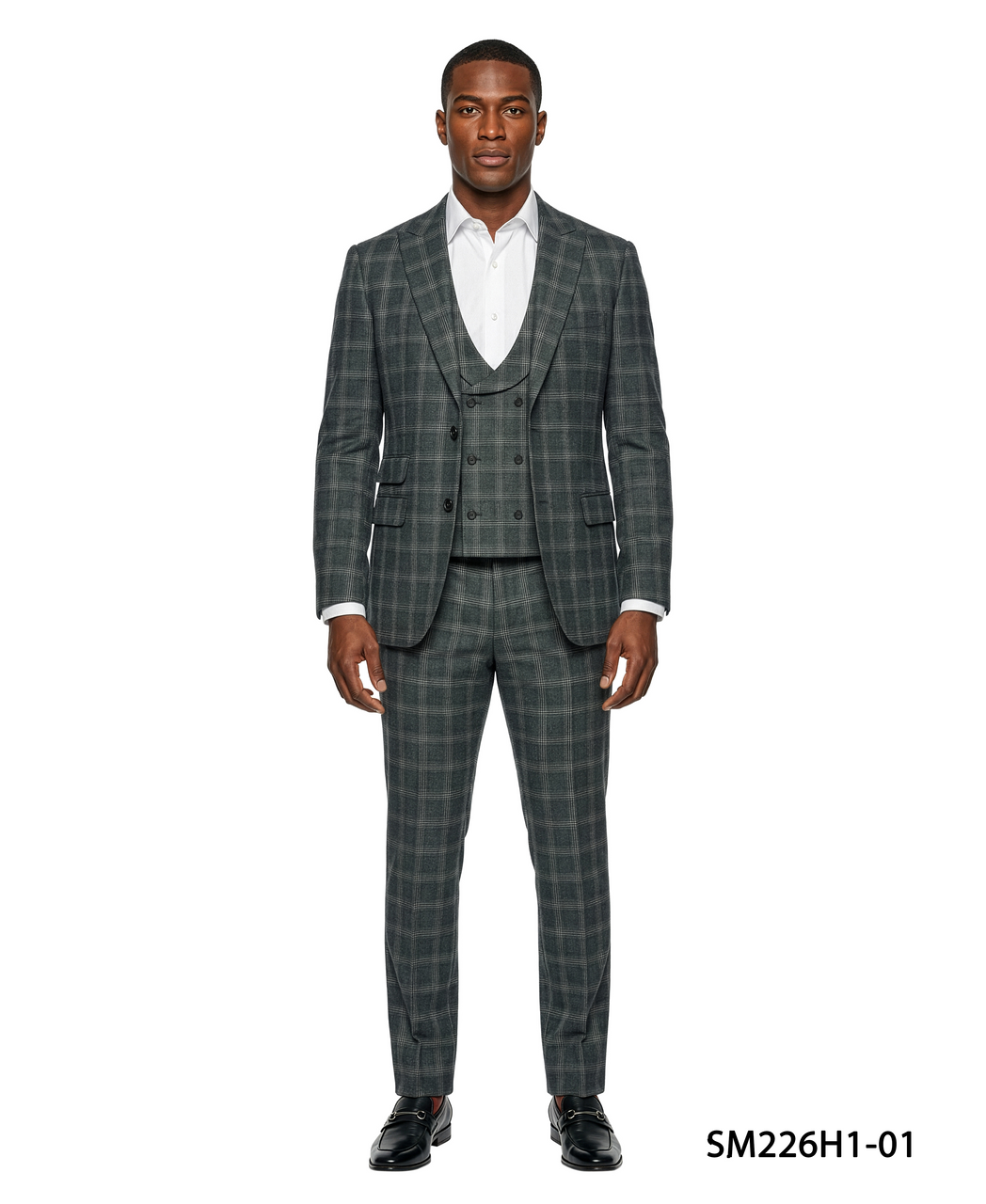 Dark Green Plaid Peak Lapel 3 Piece Stacy Adams Men's Suit