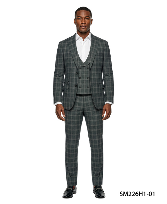 Dark Green Plaid Peak Lapel 3 Piece Stacy Adams Men's Suit