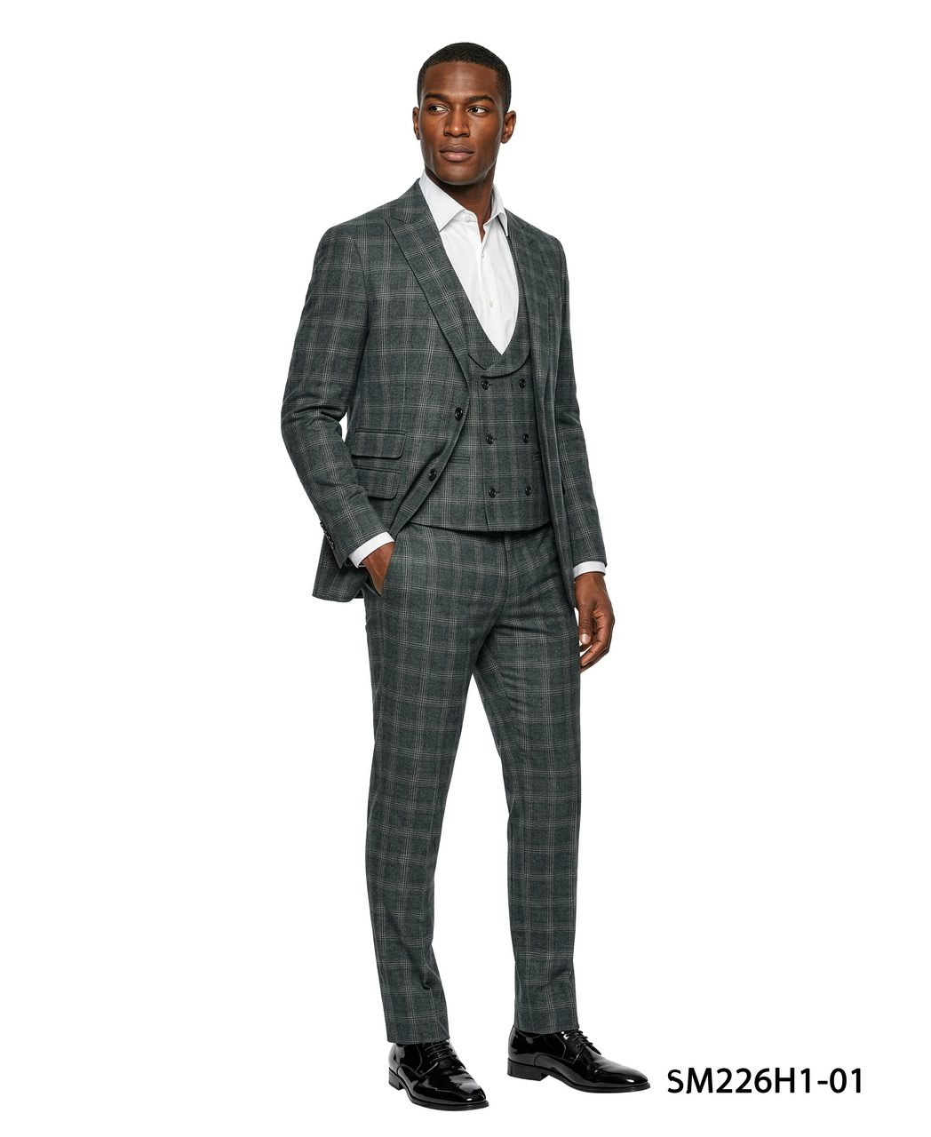 Dark Green Plaid Peak Lapel 3 Piece Stacy Adams Men's Suit