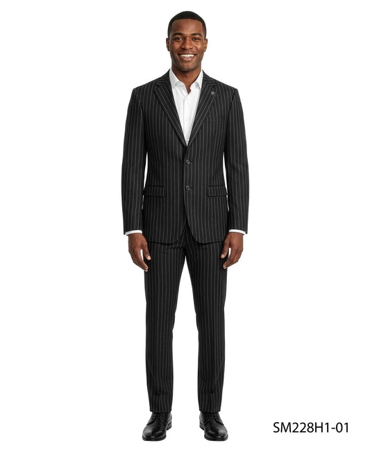 Black Pinstripe Peak Lapel 2 Piece Stacy Adams Men's Suit