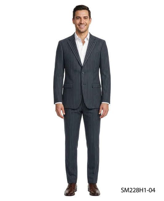 Navy Pinstripe Peak Lapel 2 Piece Stacy Adams Men's Suit