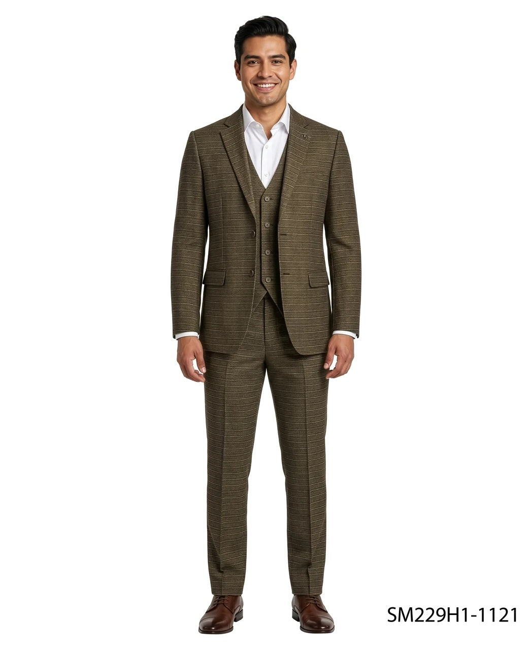 Brown Micro-Grid Textured Notch Lapel 3 Piece Stacy Adams Men's Suit