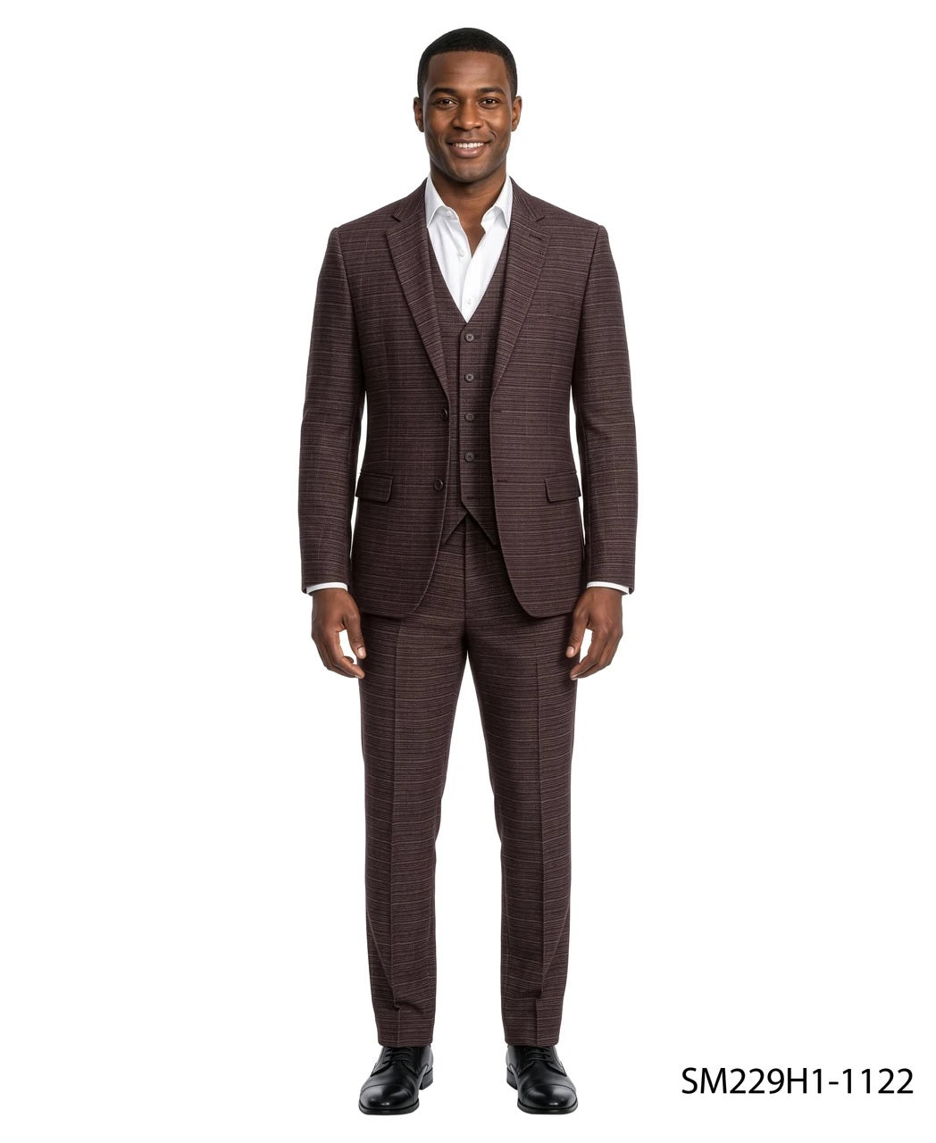 Burgundy Micro-Grid Textured Notch Lapel 3 Piece Stacy Adams Men's Suit
