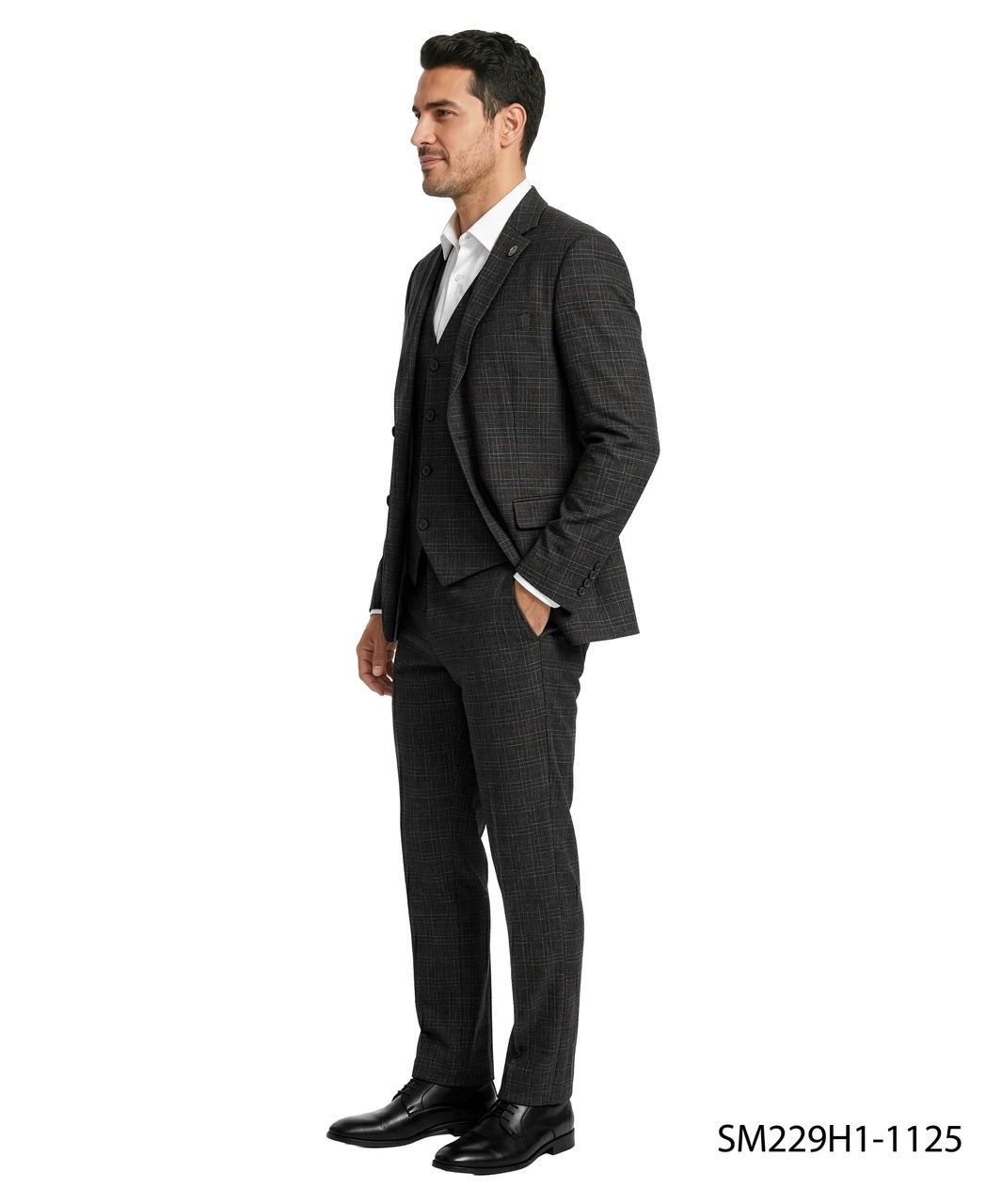 Black Micro-Grid Textured Notch Lapel 3 Piece Stacy Adams Men's Suit